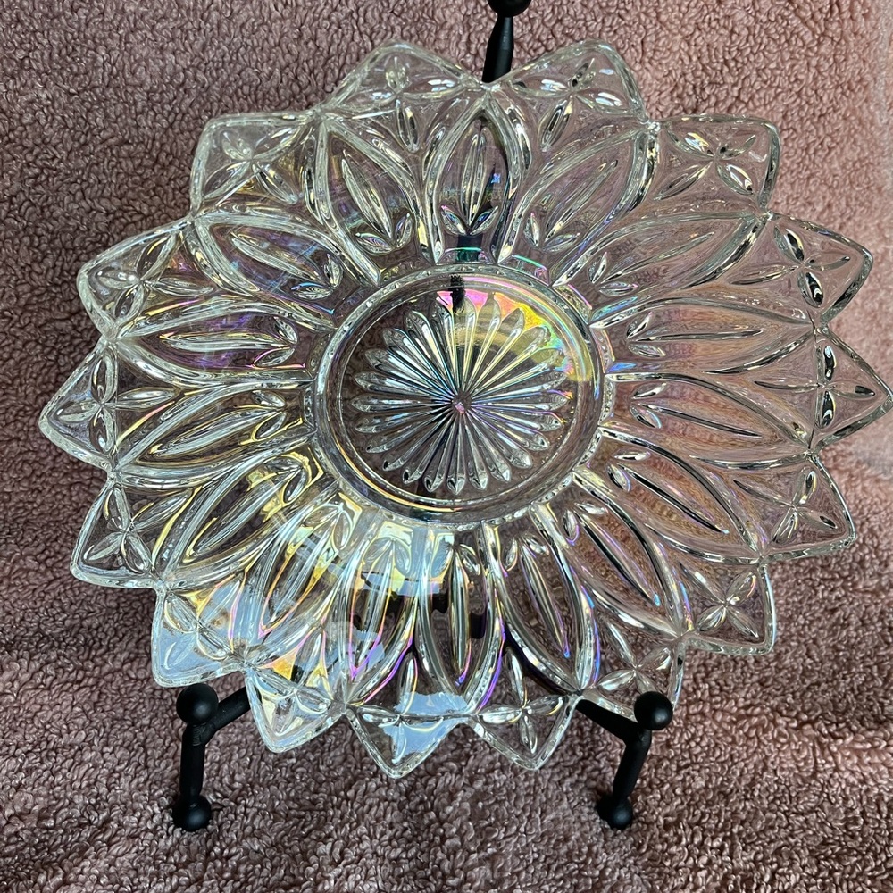 Vtg Federal Glass Rainbow Flower Dish
